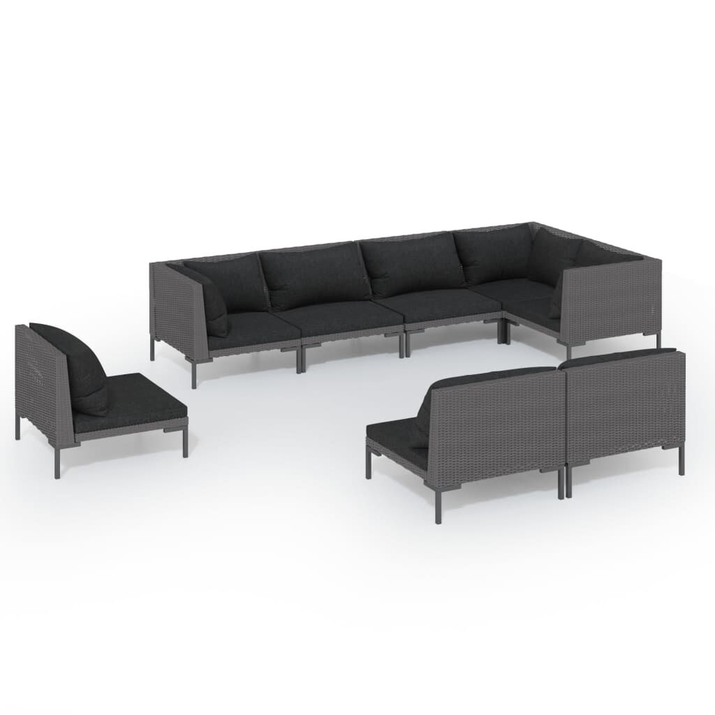 vidaXL 8 Piece Garden Lounge Set with Cushions Poly Rattan Dark Grey