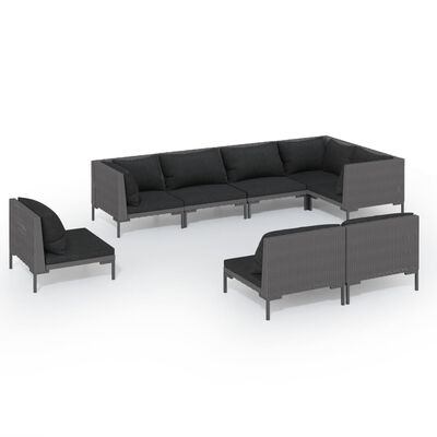 vidaXL 10 Piece Garden Lounge Set with Cushions Poly Rattan Dark Grey,  vidaXL 10 Piece Garden Lounge Set with Cushions Poly Rattan Dark Grey
