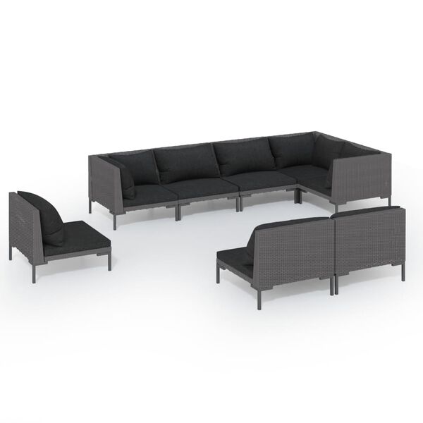vidaXL 11 Piece Garden Lounge Set with Cushions Poly Rattan Dark Grey