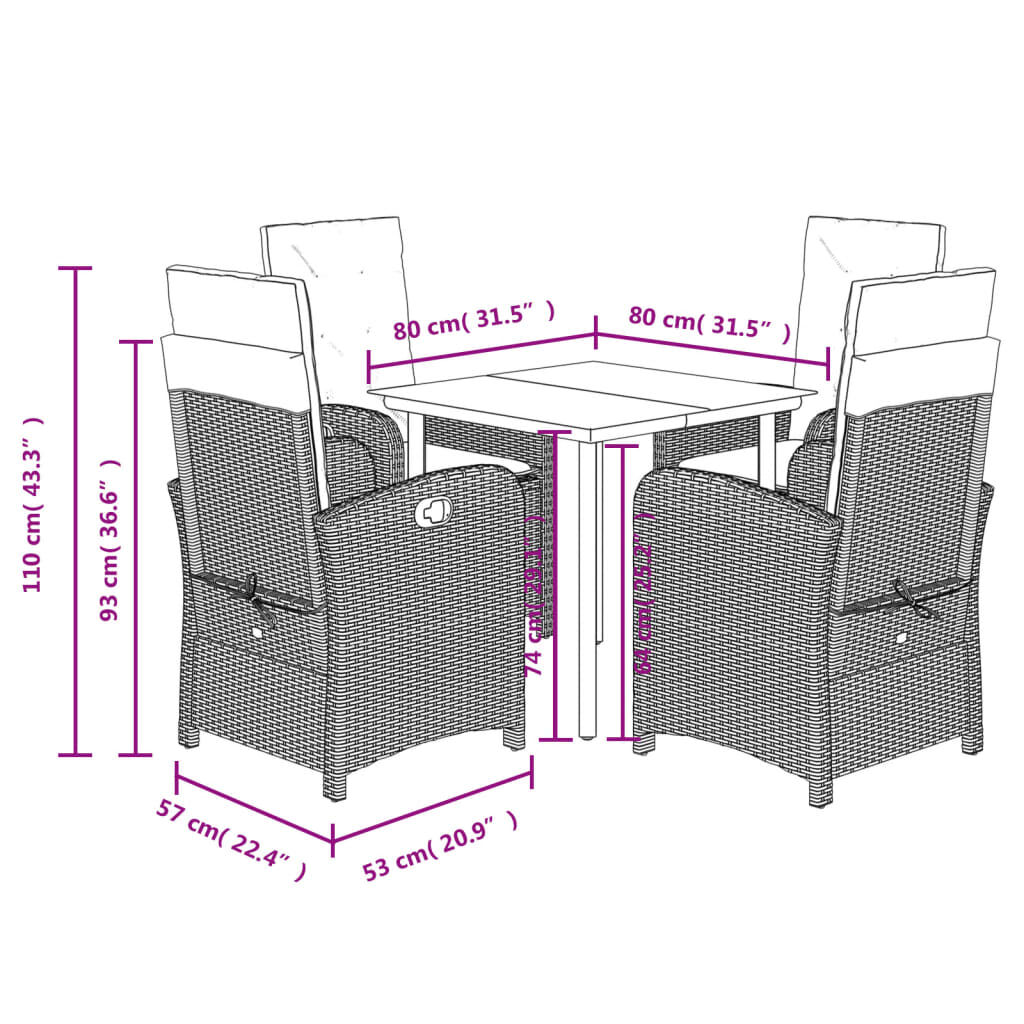 vidaXL 5 Piece Garden Dining Set with Cushions Grey Poly Rattan