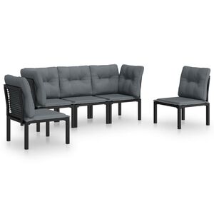 vidaXL 5 Piece Garden Lounge Set Black and Grey Poly Rattan