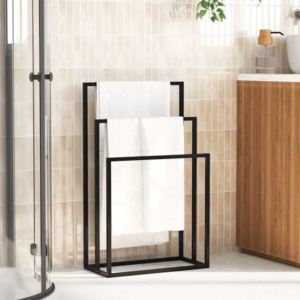 vidaXL Freestanding Towel Rack Black 48x24x79 cm Iron