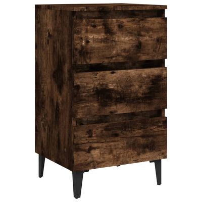 vidaXL Bed Cabinet with Metal Legs Smoked Oak 40x35x69 cm, smoked oak vidaXL Bed Cabinet with Metal Legs Smoked Oak 40x35x69 cm