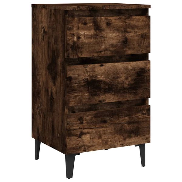 vidaXL Bed Cabinet with Metal Legs Smoked Oak 40x35x69 cm