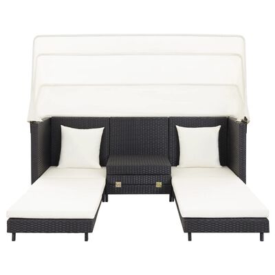 vidaXL Extendable 3-Seater Sofa Bed with Roof Poly Rattan Black, black vidaXL Extendable 3-Seater Sofa Bed with Roof Poly Rattan Black