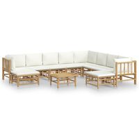 vidaXL 11 Piece Garden Lounge Set with Cream White Cushions Bamboo,  vidaXL 11 Piece Garden Lounge Set with Cream White Cushions Bamboo