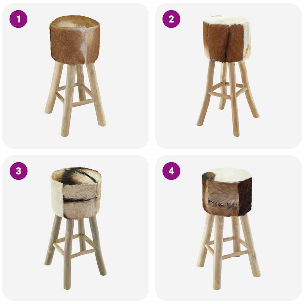 vidaXL Bar Stool Real Leather and Solid Teak Wood