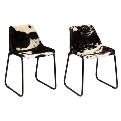 vidaXL Dining Chairs 2 pcs Genuine Goat Leather, black and white vidaXL Dining Chairs 2 pcs Genuine Goat Leather