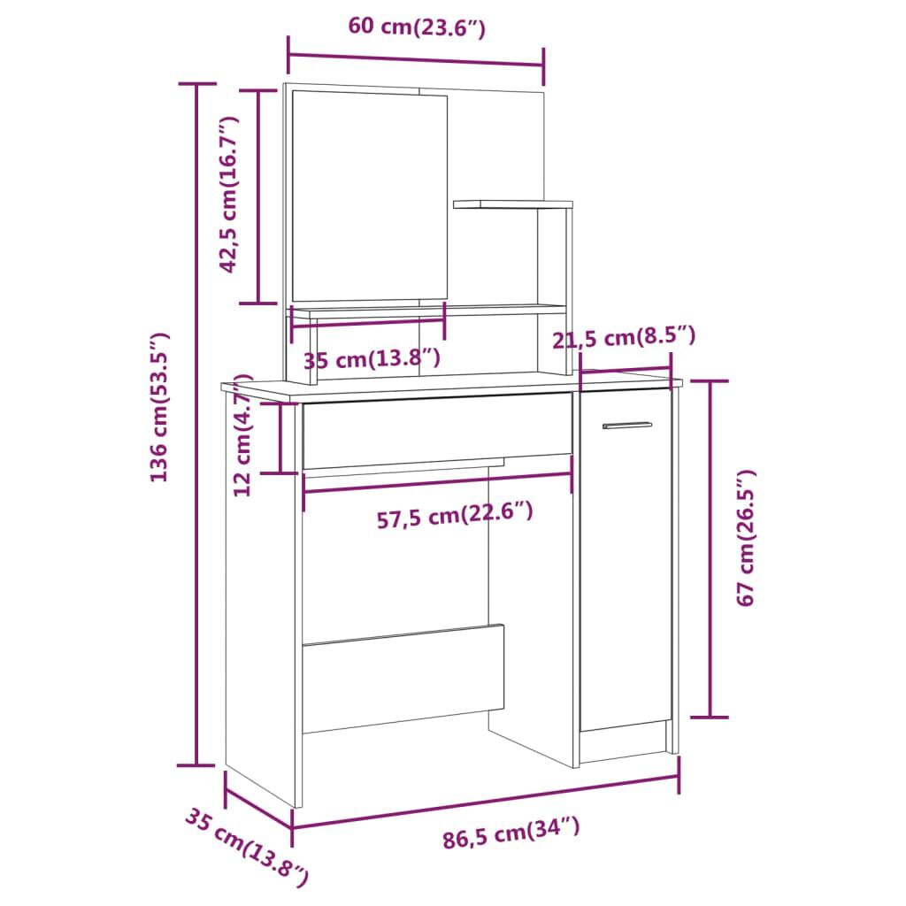 vidaXL Dressing Table with Mirror Black 86.5x35x136 cm