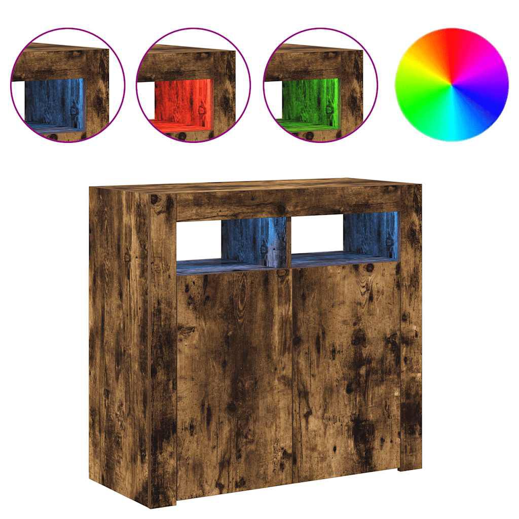 vidaXL Sideboard with LED Lights Smoked Oak 80x35x75 cm