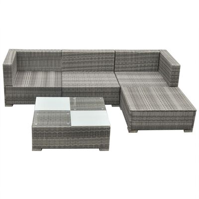 vidaXL 5 Piece Garden Lounge Set with Cushions Poly Rattan Grey, grey vidaXL 5 Piece Garden Lounge Set with Cushions Poly Rattan Grey