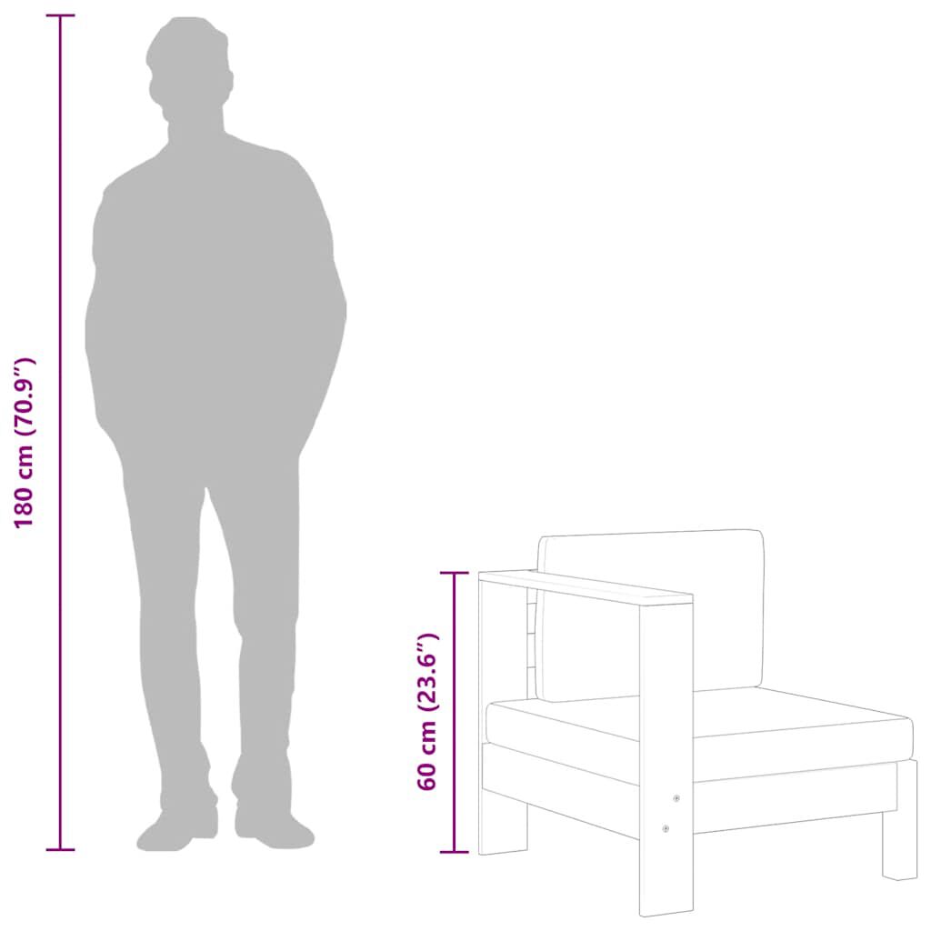 vidaXL Middle Sofa with 1 Armrest Dark Grey Solid Acacia Wood, dark grey vidaXL Middle Sofa with 1 Armrest Dark Grey Solid Acacia Wood