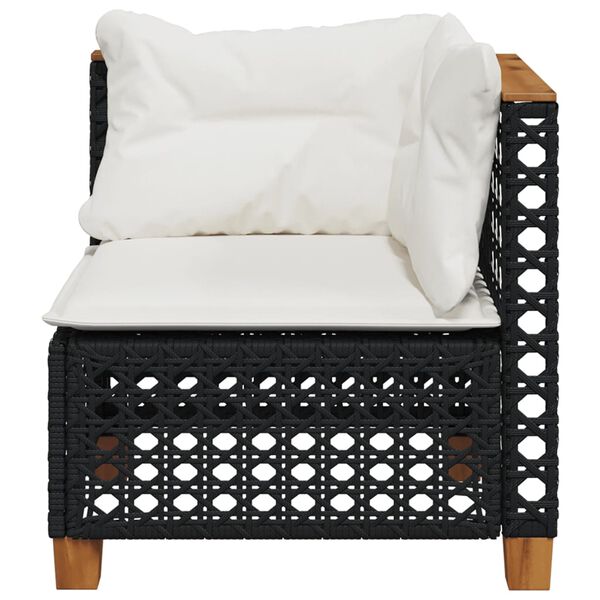 vidaXL Garden Sofa Corner with Cushions Black Poly Rattan