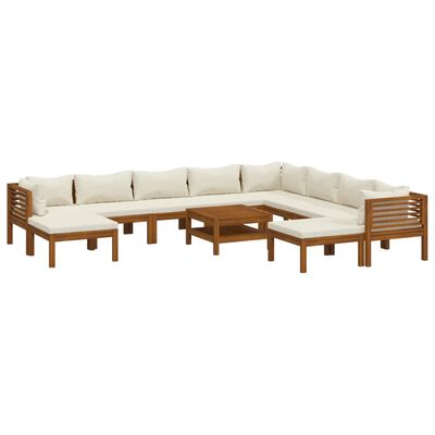 vidaXL 11 Piece Garden Lounge Set with Cream Cushion Solid Acacia Wood, cream vidaXL 11 Piece Garden Lounge Set with Cream Cushion Solid Acacia Wood