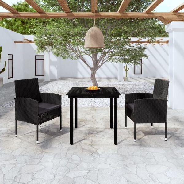vidaXL 3 Piece Garden Dining Set Black