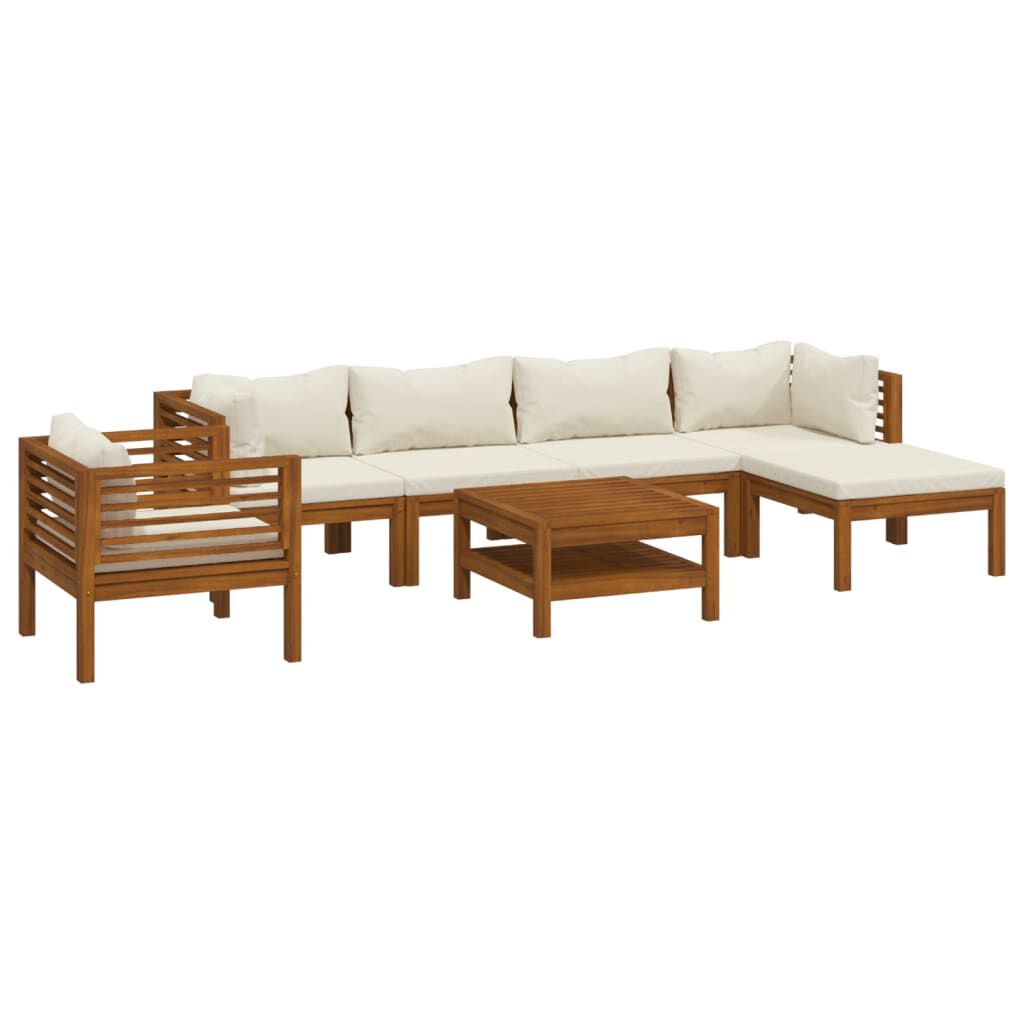 vidaXL 7 Piece Garden Lounge Set with Cream Cushion Solid Acacia Wood