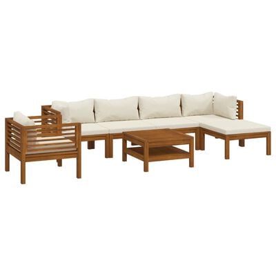 vidaXL 7 Piece Garden Lounge Set with Cream Cushion Solid Acacia Wood, cream vidaXL 7 Piece Garden Lounge Set with Cream Cushion Solid Acacia Wood
