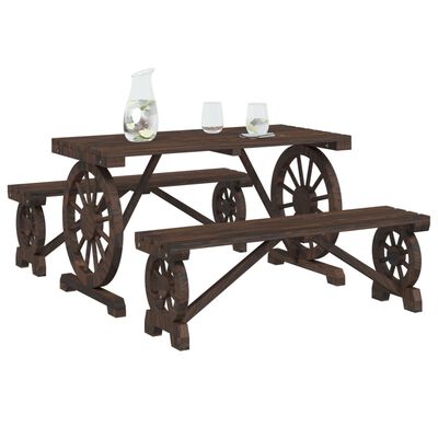 vidaXL 3 Piece Garden Dining Set Solid Wood Fir, brown vidaXL 3 Piece Garden Dining Set Solid Wood Fir