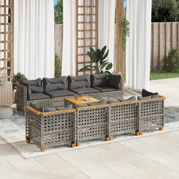 vidaXL 9 Piece Garden Sofa Set with Cushions Grey Poly Rattan