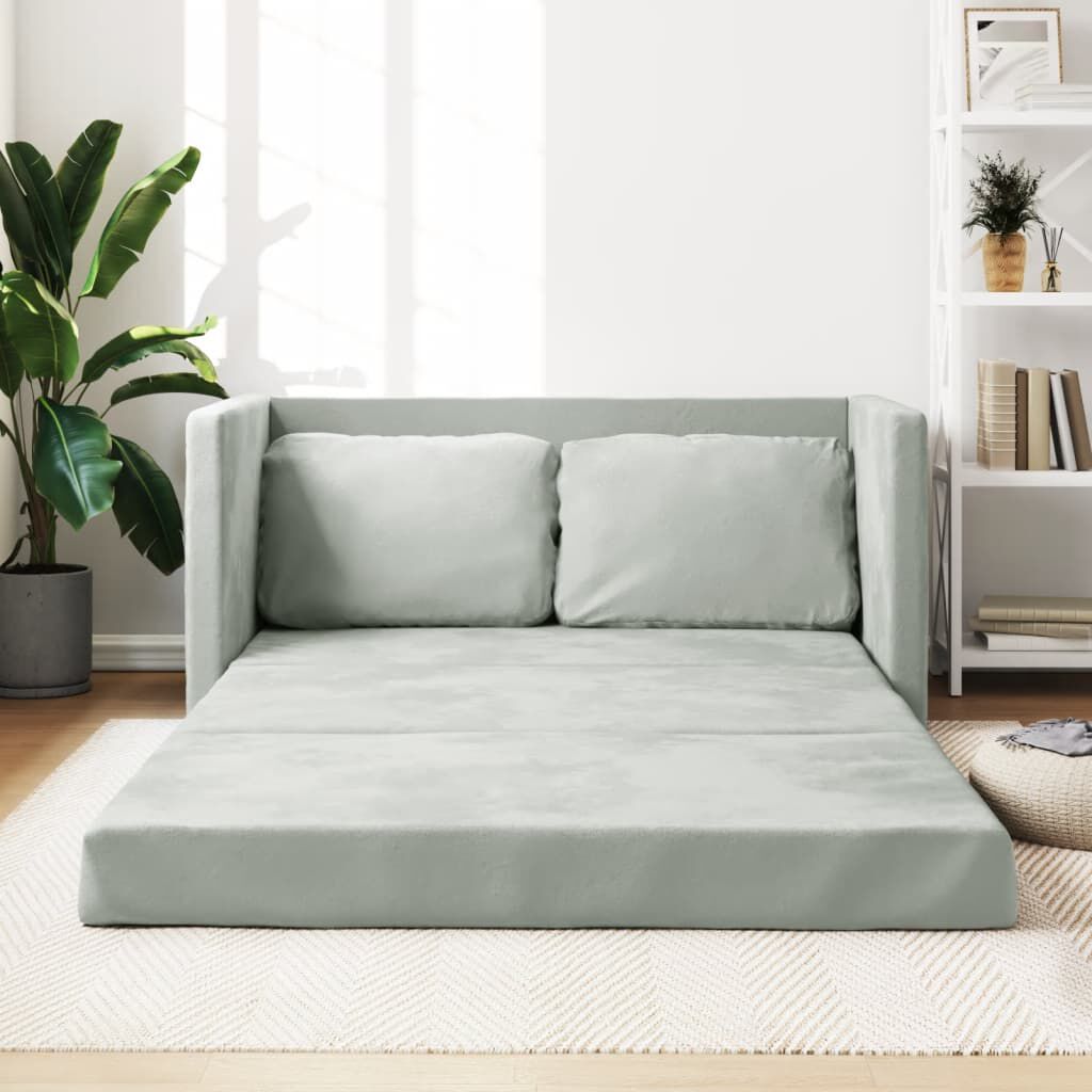vidaXL Floor Sofa Bed 2-in-1 Light Grey 122x204x55 cm Velvet