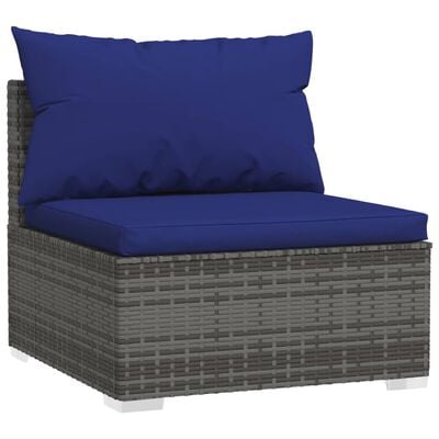 vidaXL 8 Piece Garden Lounge Set with Cushions Poly Rattan Grey, grey and dark blue vidaXL 8 Piece Garden Lounge Set with Cushions Poly Rattan Grey