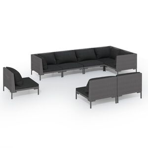 vidaXL 8 Piece Garden Lounge Set with Cushions Poly Rattan Dark Grey