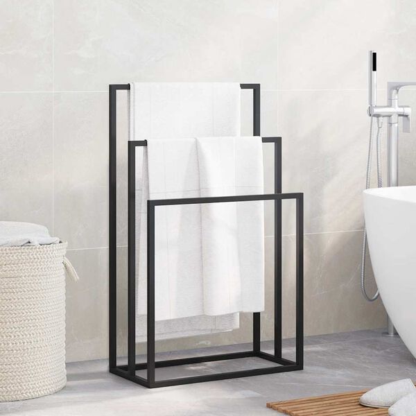 vidaXL Freestanding Towel Rack Black 48x24x79 cm Iron