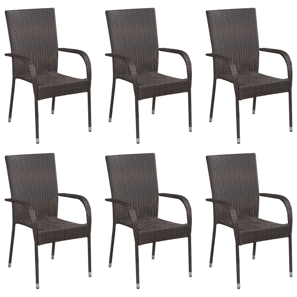 vidaXL Stackable Outdoor Chairs 6 pcs Poly Rattan Brown