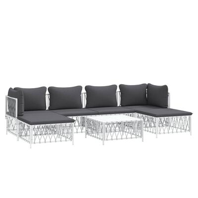 vidaXL 7 Piece Garden Lounge Set with Cushions White Steel, white vidaXL 7 Piece Garden Lounge Set with Cushions White Steel