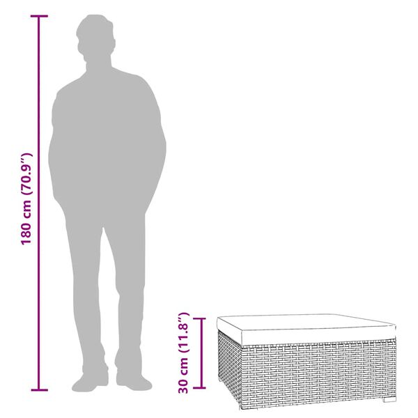 vidaXL Garden Footrest with Cushion Grey 70x70x30 cm Poly Rattan