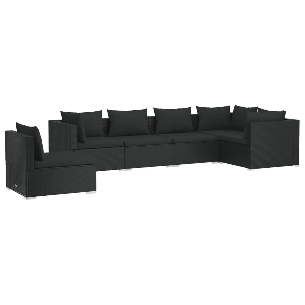 vidaXL 6 Piece Garden Lounge Set with Cushions Poly Rattan Black