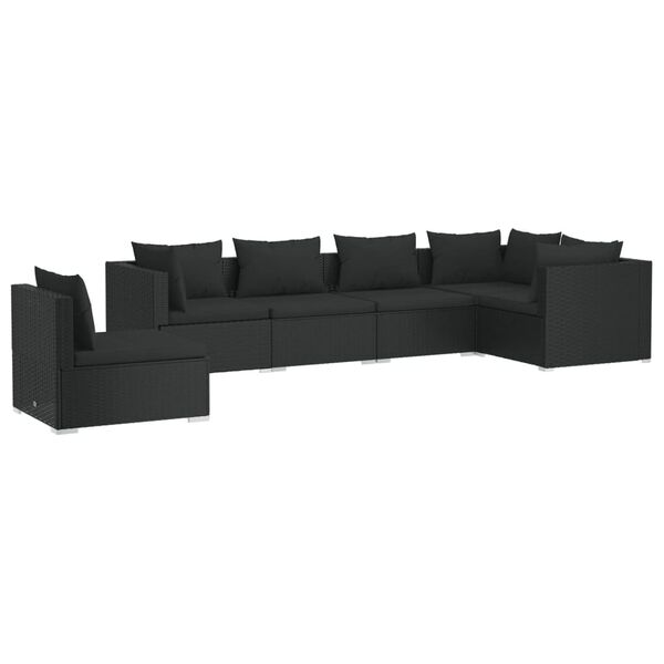vidaXL 6 Piece Garden Lounge Set with Cushions Poly Rattan Black