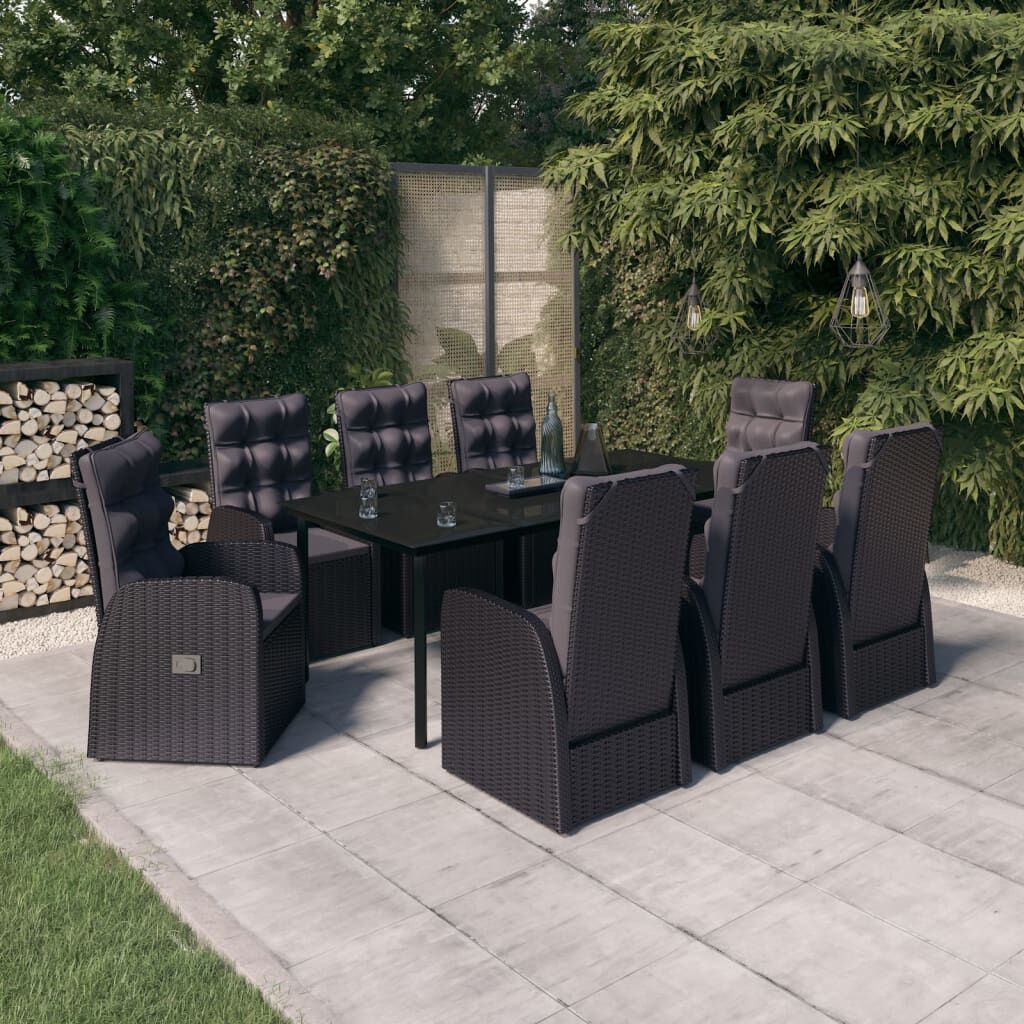 vidaXL 9 Piece Garden Dining Set with Cushions Black
