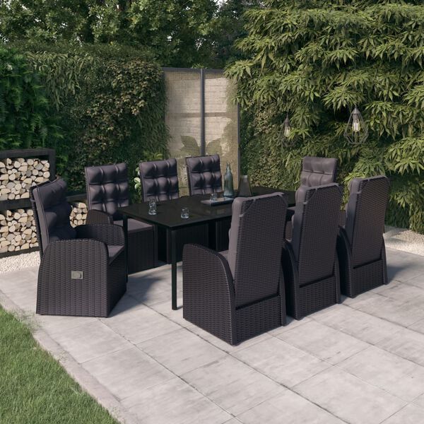 vidaXL 9 Piece Garden Dining Set with Cushions Black