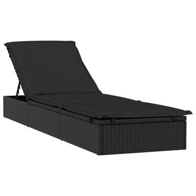 vidaXL Sunbed with Cushion Black 201x55x62 cm Poly Rattan, black vidaXL Sunbed with Cushion Black 201x55x62 cm Poly Rattan