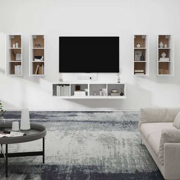 vidaXL 6 Piece TV Cabinet Set White Engineered Wood