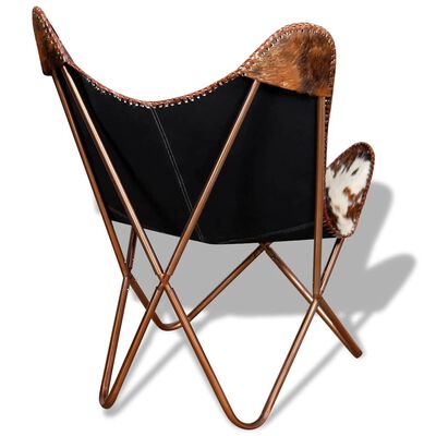 vidaXL Butterfly Chair Brown and White Real Cowhide Leather, brown and white vidaXL Butterfly Chair Brown and White Real Cowhide Leather