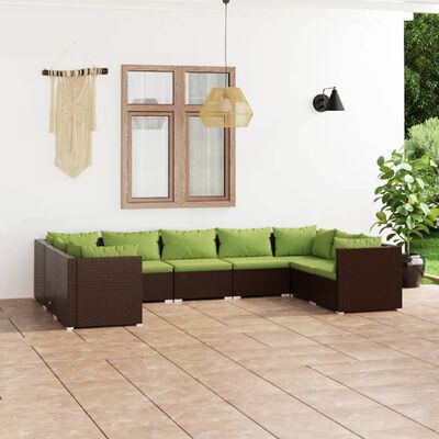 vidaXL 9 Piece Garden Lounge Set with Cushions Poly Rattan Brown, brown and green vidaXL 9 Piece Garden Lounge Set with Cushions Poly Rattan Brown