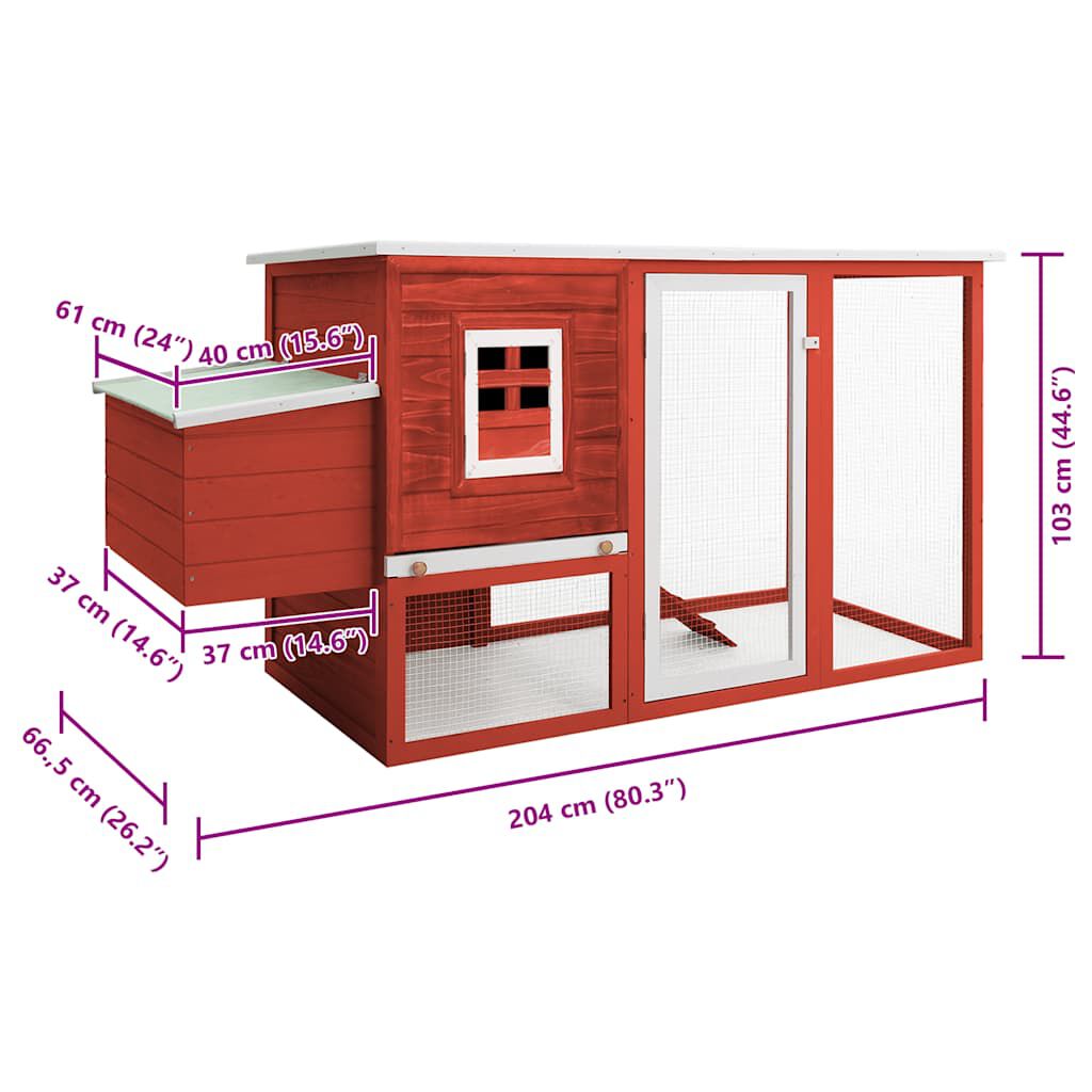 vidaXL Outdoor Chicken Cage Hen House with 1 Egg Cage Red Wood