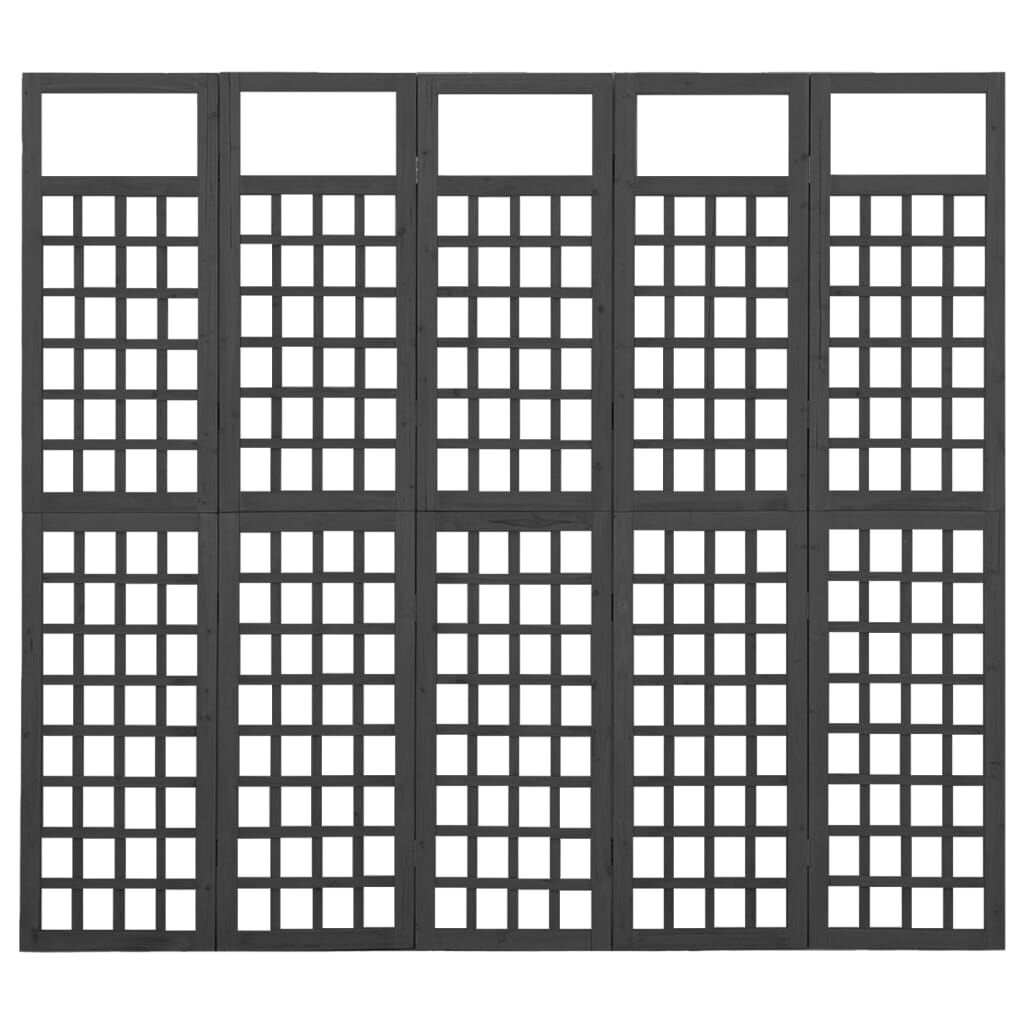 vidaXL 5-Panel Room Divider/Trellis Solid Fir Wood Black 201.5x180 cm