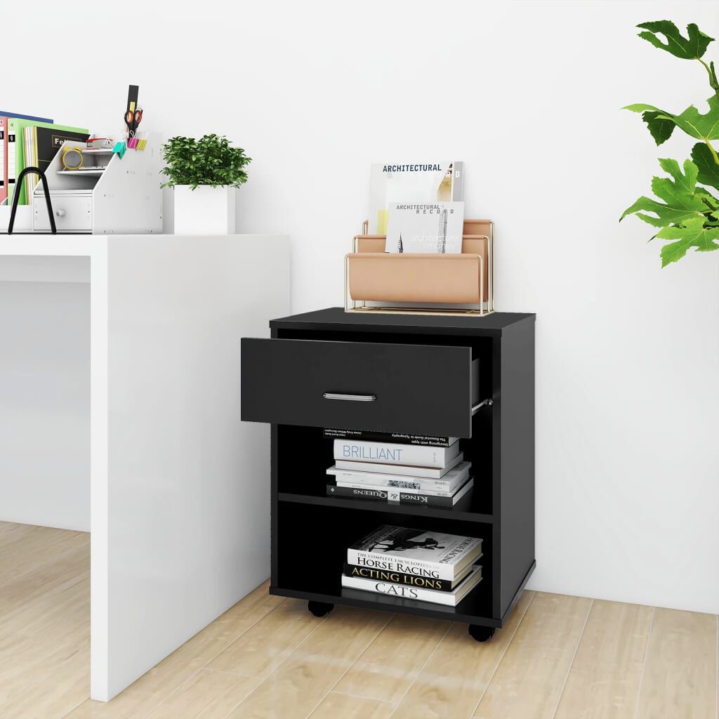 vidaXL Rolling Cabinet Black 46x36x59 cm Engineered Wood