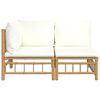 vidaXL 2 Piece Garden Lounge Set with Cream White Cushions Bamboo