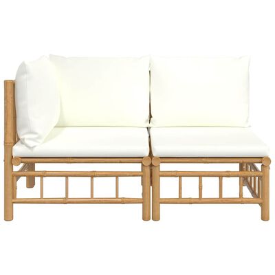 vidaXL 2 Piece Garden Lounge Set with Cream White Cushions Bamboo, cream vidaXL 2 Piece Garden Lounge Set with Cream White Cushions Bamboo