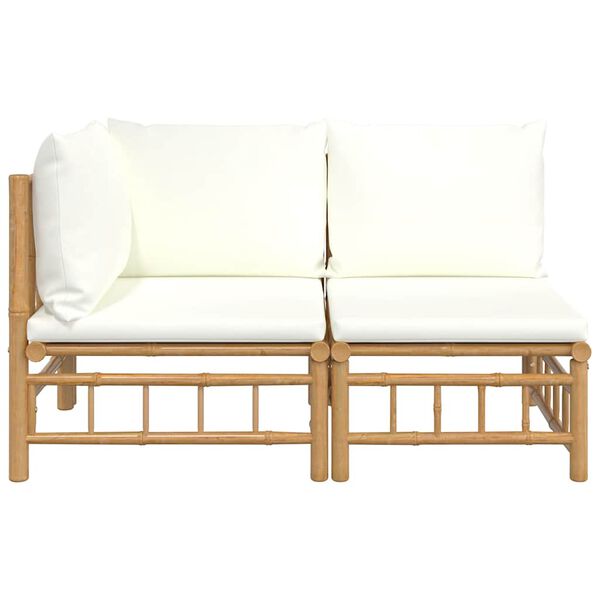 vidaXL 2 Piece Garden Lounge Set with Cream White Cushions Bamboo