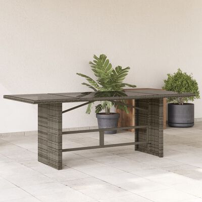vidaXL Garden Table with Glass Top Grey 190x80x74 cm Poly Rattan, grey vidaXL Garden Table with Glass Top Grey 190x80x74 cm Poly Rattan