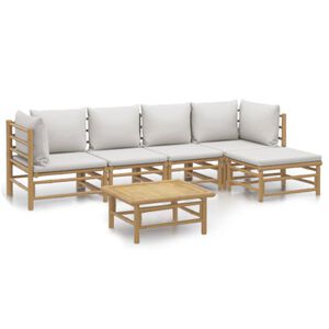 vidaXL 6 Piece Garden Lounge Set with Light Grey Cushions Bamboo