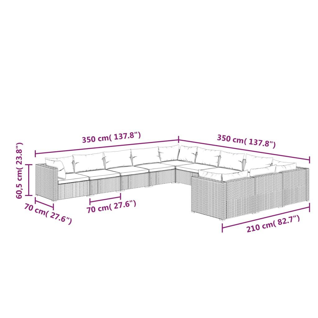 vidaXL 11 Piece Garden Lounge Set with Cushions Poly Rattan Grey