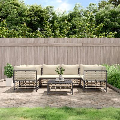 vidaXL 7 Piece Garden Lounge Set with Cushions Anthracite Poly Rattan