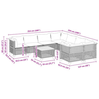 vidaXL 9 Piece Garden Sofa Set with Cushions Grey Poly Rattan, grey vidaXL 9 Piece Garden Sofa Set with Cushions Grey Poly Rattan