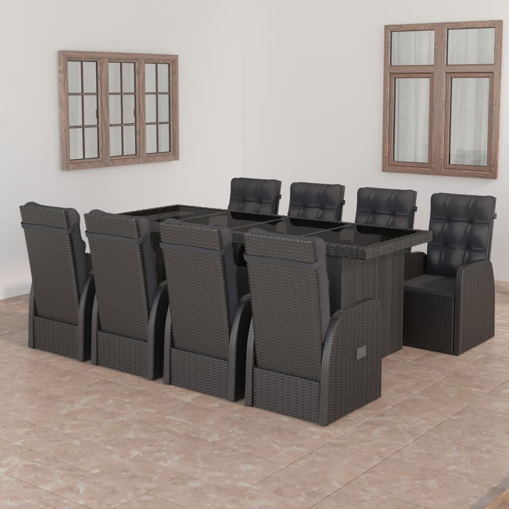 vidaXL 9 Piece Outdoor Dining Set with Cushions Poly Rattan Black